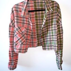 PrettyLittleThing | Flannel Check Spliced Crop Shirt